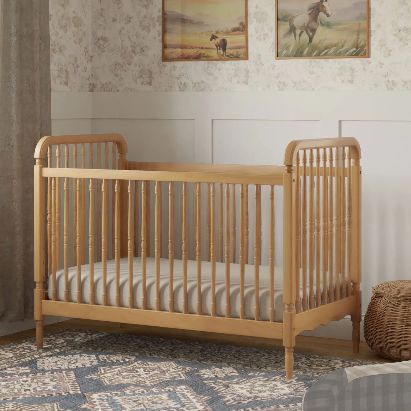 Liberty 3-in-1 Convertible Spindle Crib With Conversion Kit - Honey Cribs & Mattresses|Cribs & Mattresses