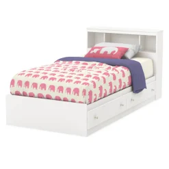 Twin, Full & Queen Beds>South Shore Litchi Twin Bookcase Headboard - Pure White
