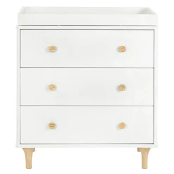 Changing Tables>Babyletto Lolly 3-Drawer Changer Dresser with Removable Changing Tray - White / Natural