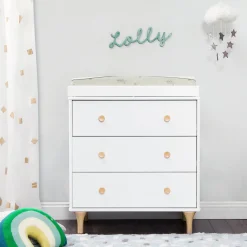 Changing Tables>Babyletto Lolly 3-Drawer Changer Dresser with Removable Changing Tray - White / Natural