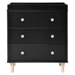 Changing Tables>Babyletto Lolly 3-Drawer Changer Dresser with Removable Changing Tray - Black / Washed Natural