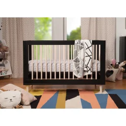 Hot Lolly 3-in-1 Convertible Crib with Toddler Bed Conversion - Black / Washed Natural Cribs & Mattresses|Cribs & Mattresses