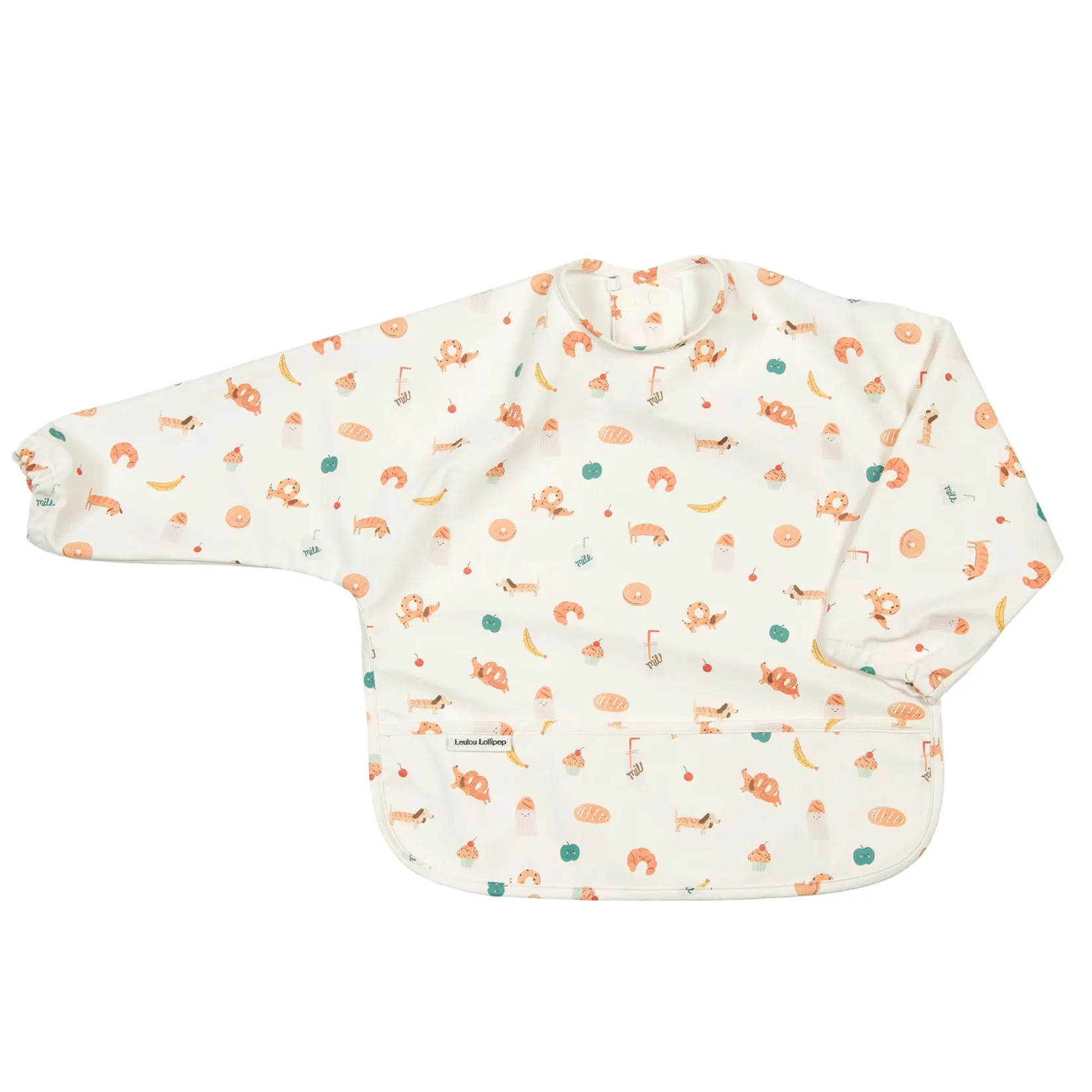 Breastfeeding|Bibs>Loulou Lollipop Long Sleeves Waterproof Bib - French Breakfast