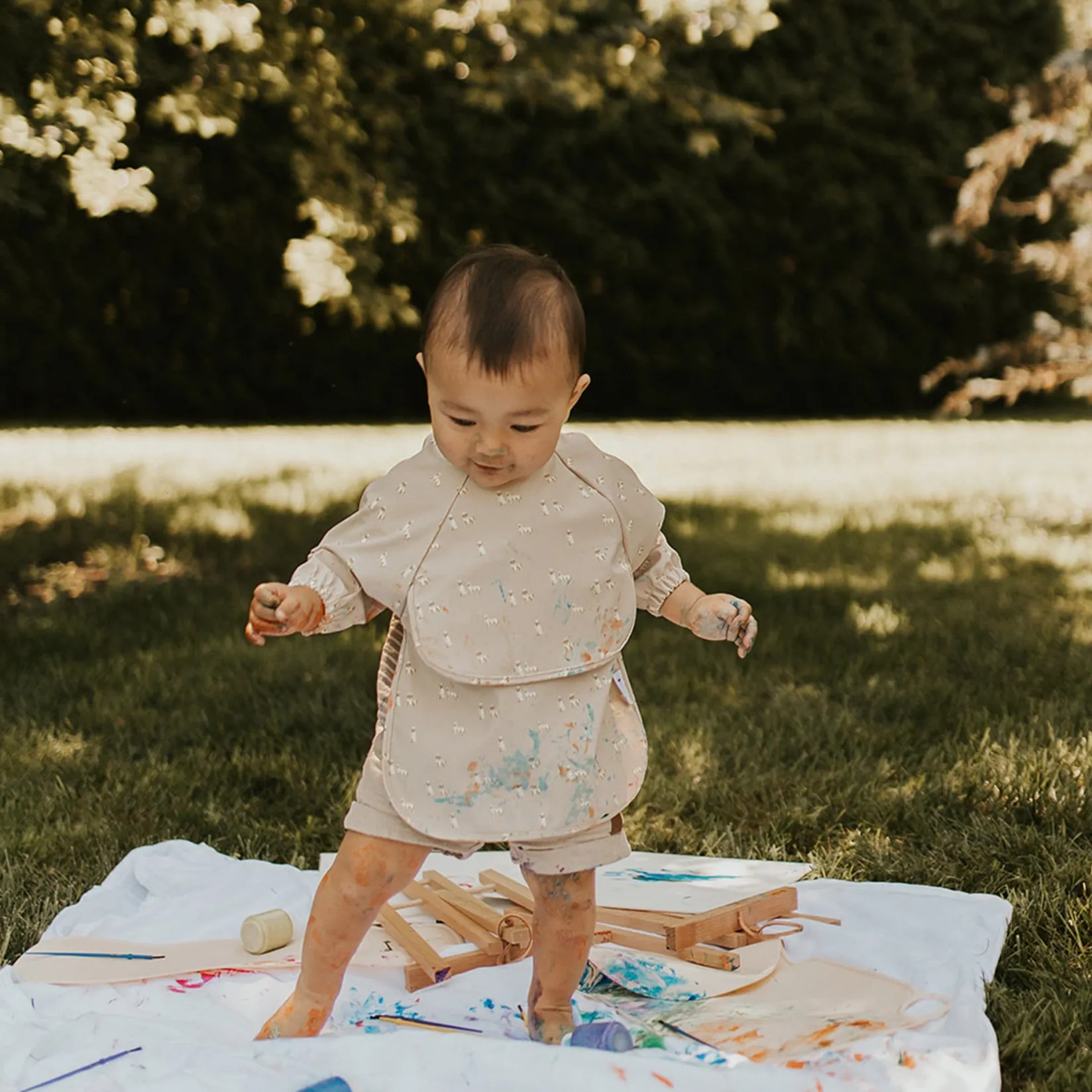 Breastfeeding|Bibs>Micasso Long-sleeved Bib with integrated pocket 6-24m -Dogs