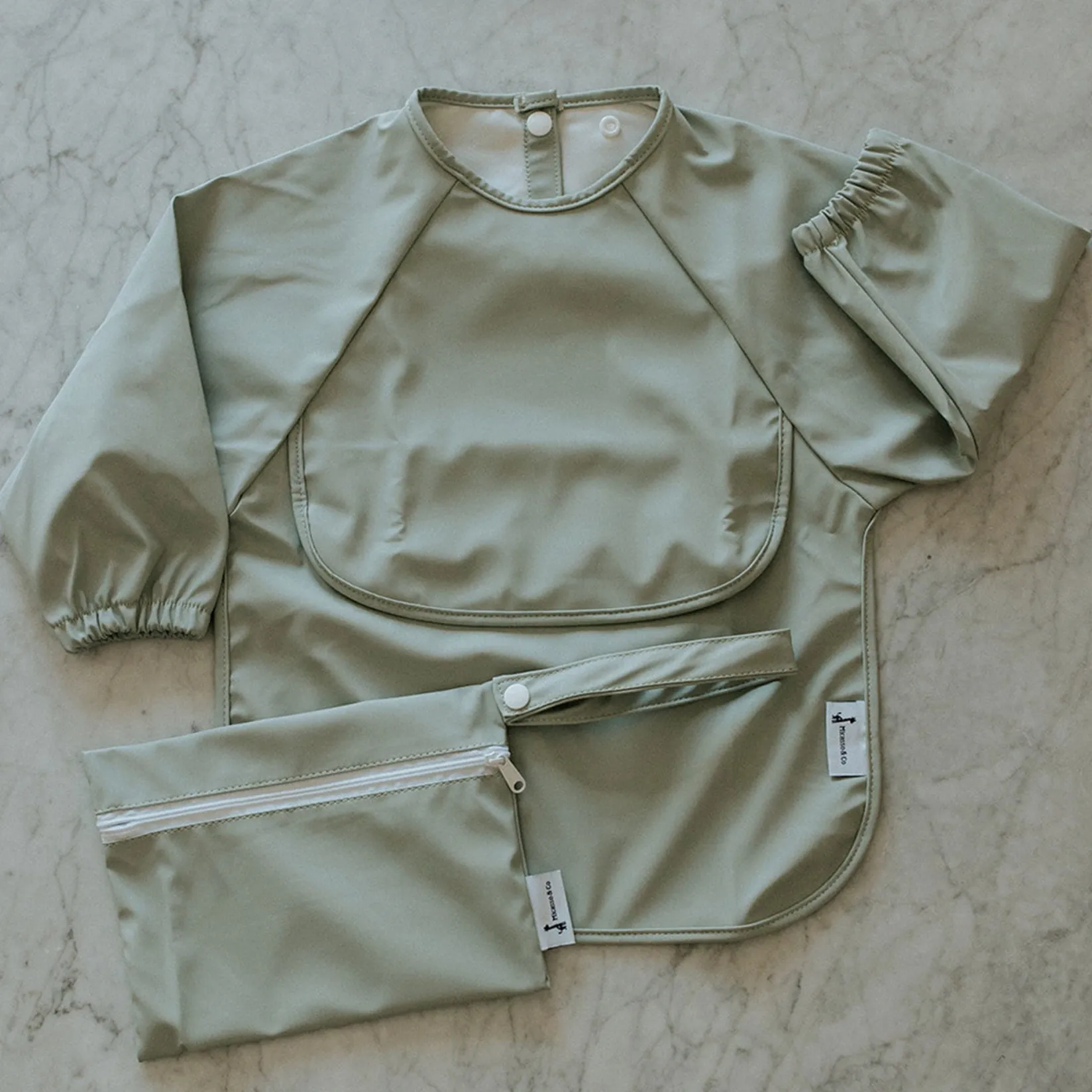 New Long-sleeved Bib with integrated pocket 6-24m - Sage Kids Bibs|Breastfeeding