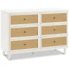 Storage Furniture>Namesake Marin with Cane 6 Drawer Assembled Dresser - Warm White and Honey Cane