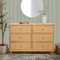 Storage Furniture>Namesake Marin with Cane 6 Drawer Assembled Dresser - Honey and Honey Cane