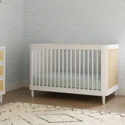 Outlet Marin with Cane 3-in-1 Convertible Crib - Warm White and Honey Cane Cribs & Mattresses|Cribs & Mattresses