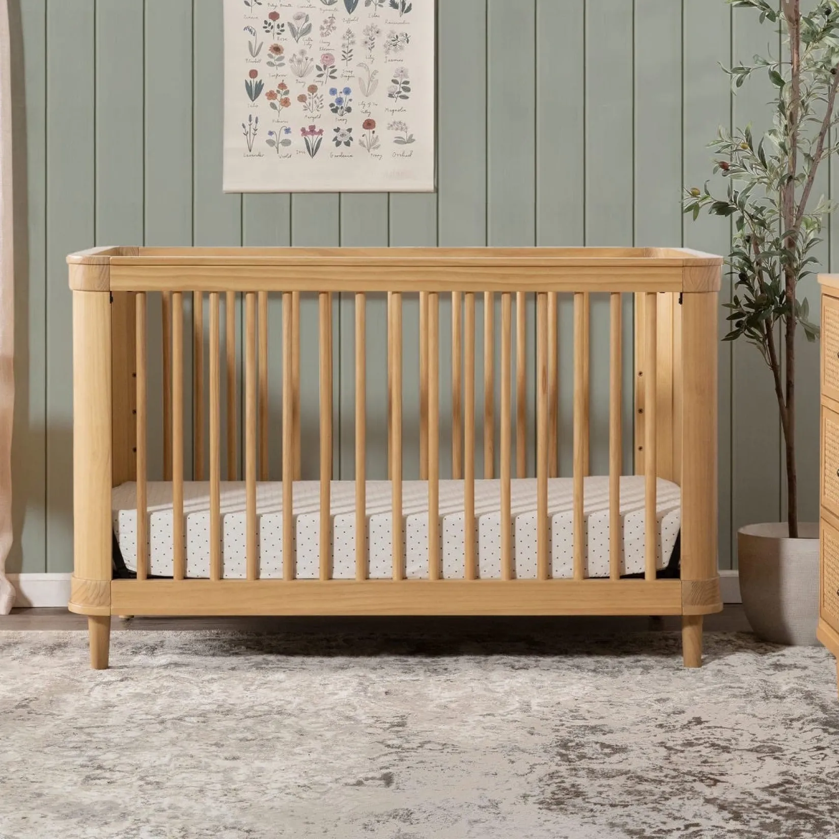 Cribs & Mattresses|Cribs & Mattresses>Namesake Marin with Cane 3-in-1 Convertible Crib - Honey and Honey Cane
