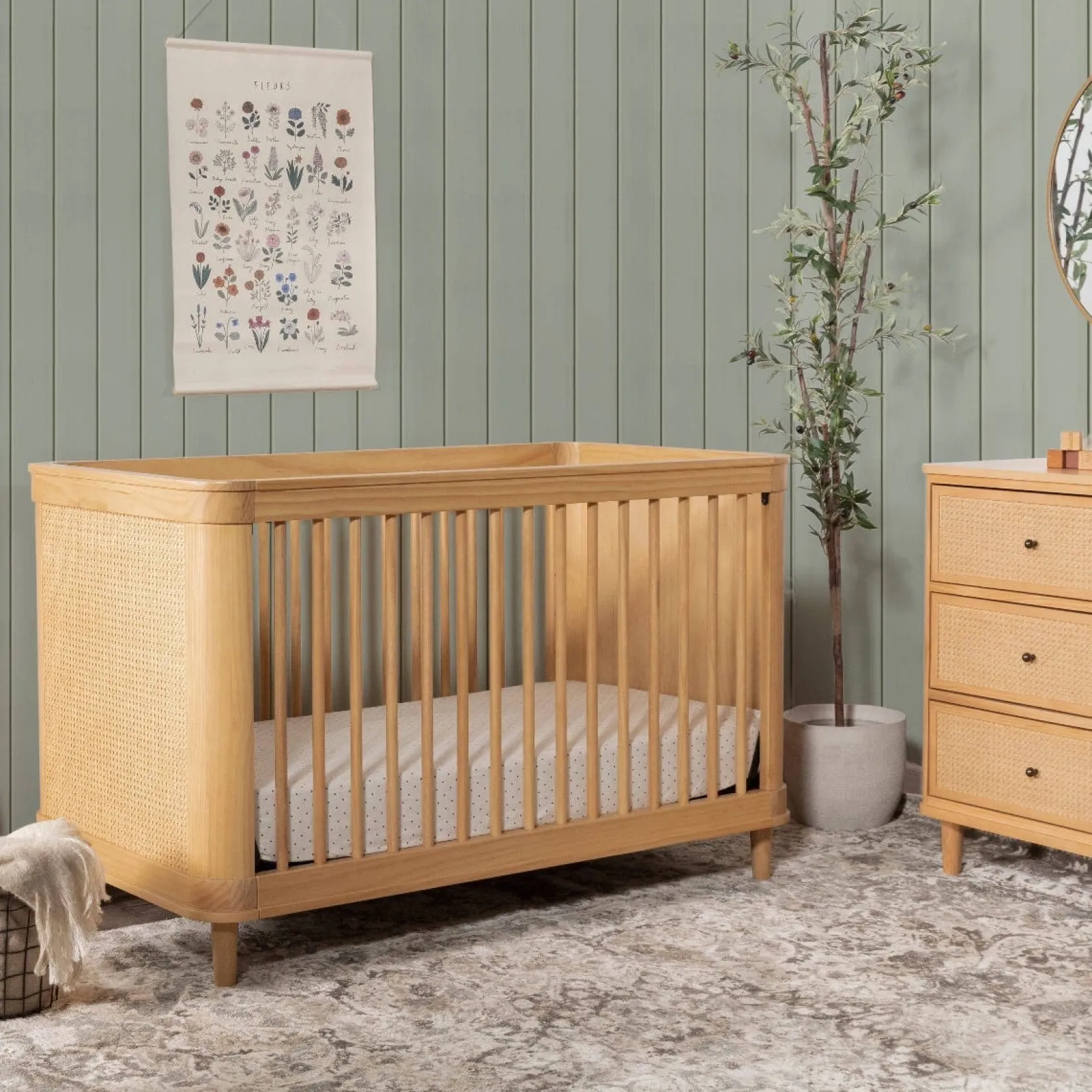 Cribs & Mattresses|Cribs & Mattresses>Namesake Marin with Cane 3-in-1 Convertible Crib - Honey and Honey Cane
