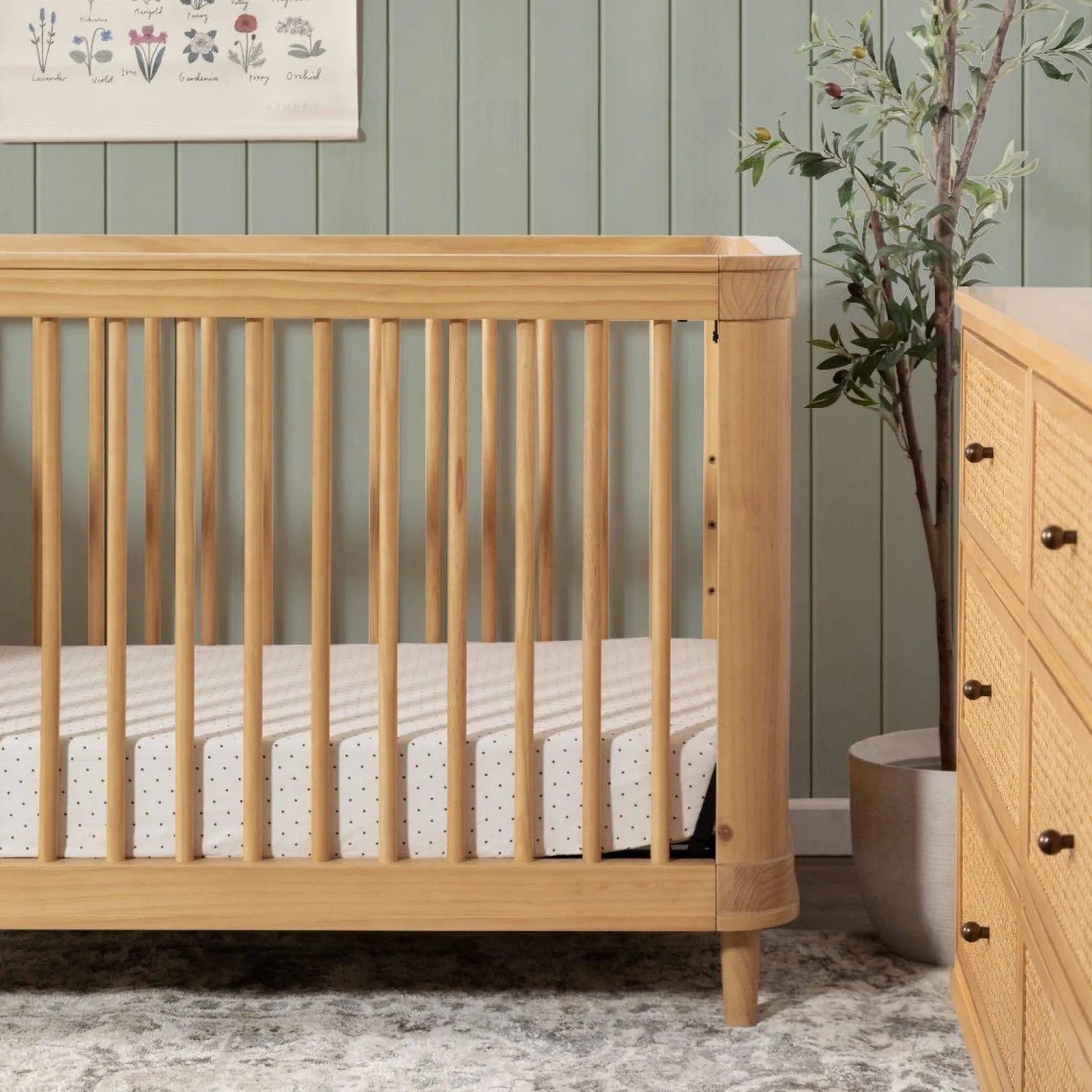 Cribs & Mattresses|Cribs & Mattresses>Namesake Marin with Cane 3-in-1 Convertible Crib - Honey and Honey Cane