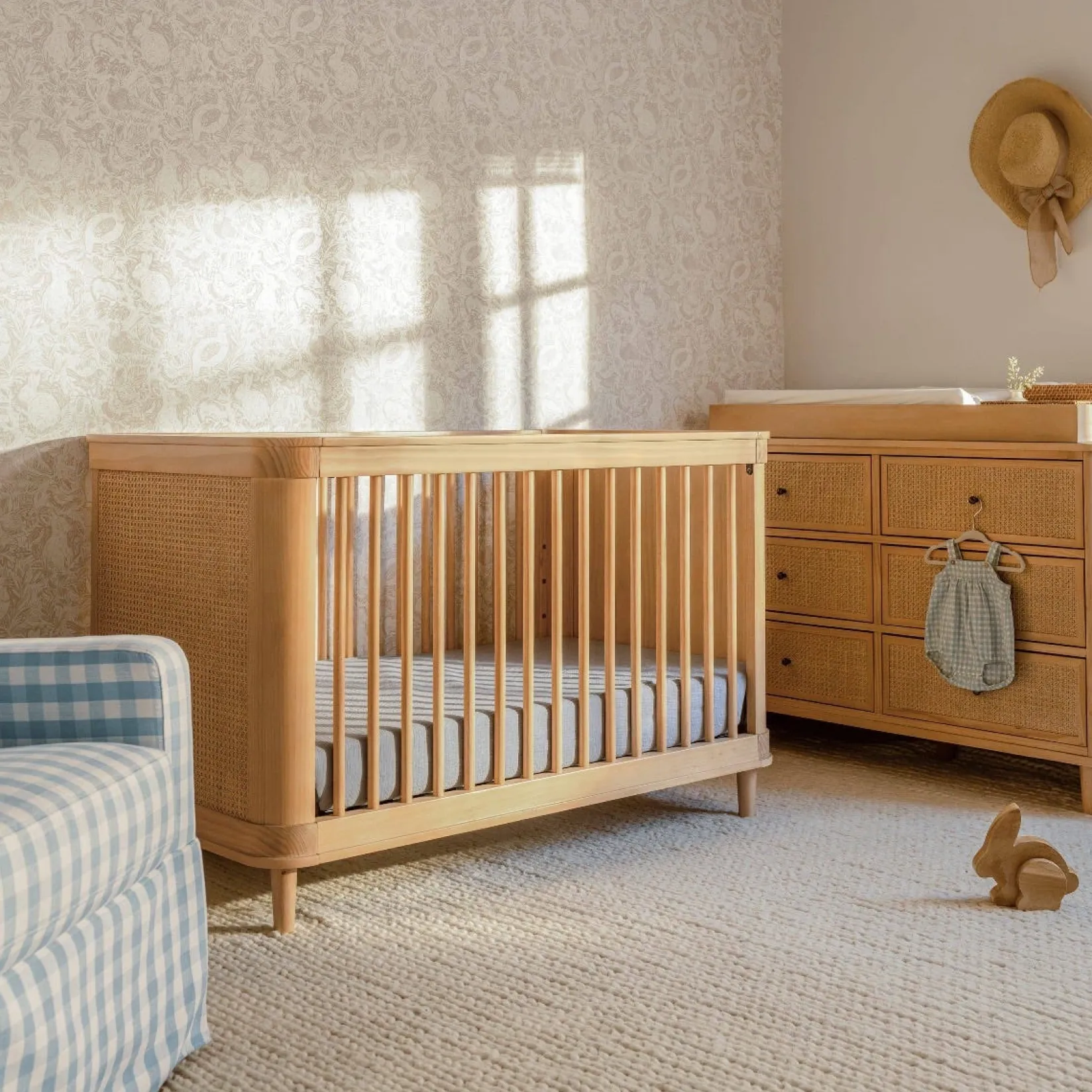Cribs & Mattresses|Cribs & Mattresses>Namesake Marin with Cane 3-in-1 Convertible Crib - Honey and Honey Cane