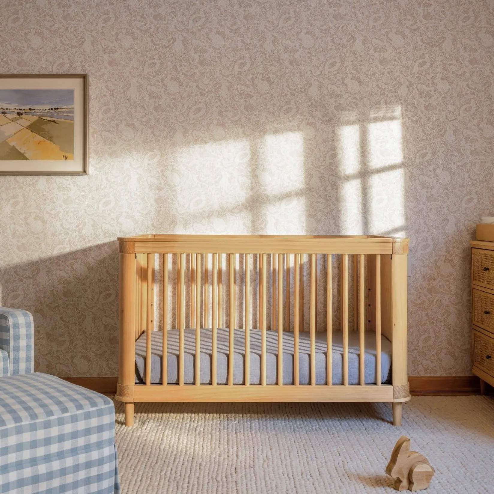 Cribs & Mattresses|Cribs & Mattresses>Namesake Marin with Cane 3-in-1 Convertible Crib - Honey and Honey Cane