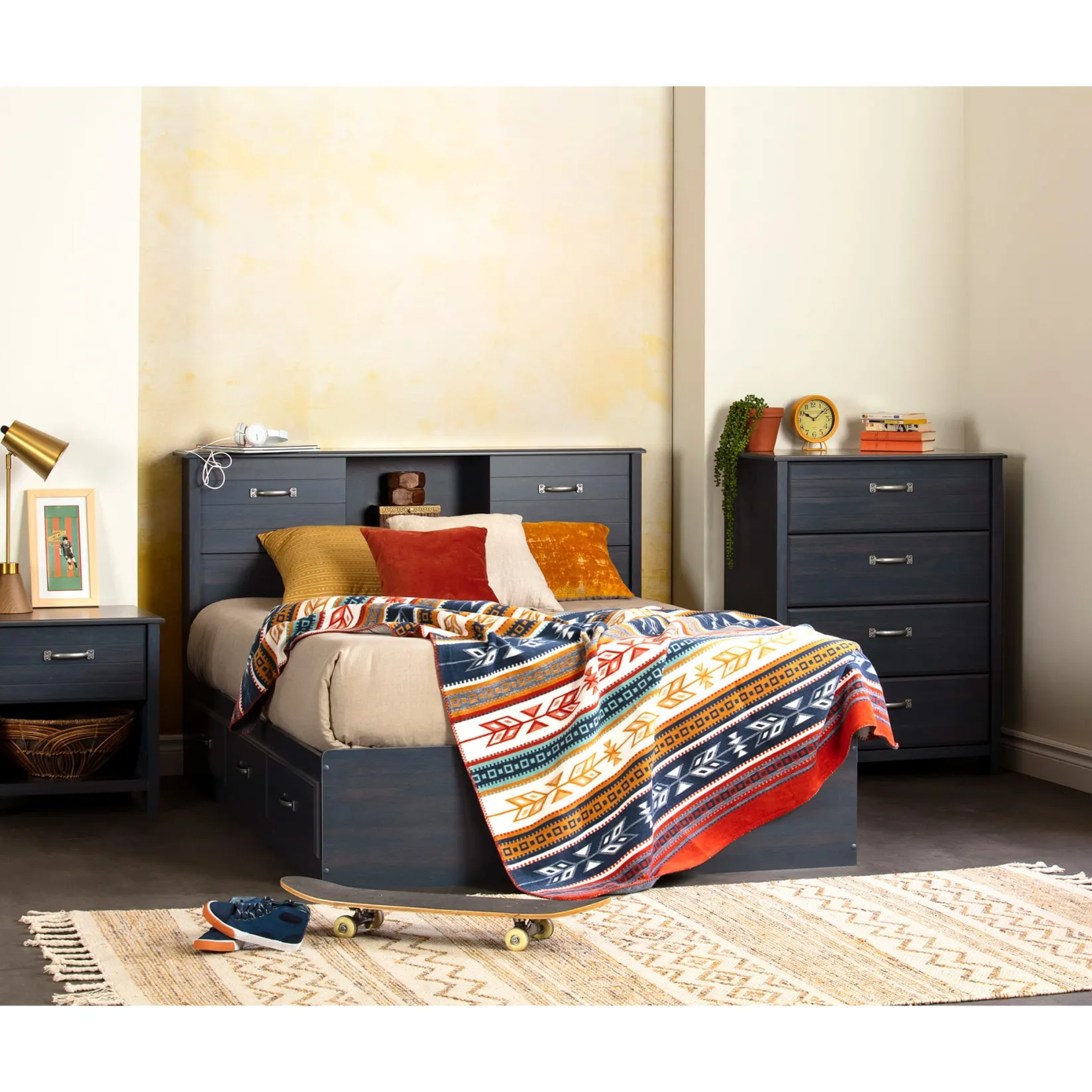 Discount Mates Bed with 3 Drawers - Ulysses Blueberry Twin, Full & Queen Beds