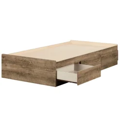 New Mates Bed with 3 Drawers - Arlen Weathered Oak Twin, Full & Queen Beds