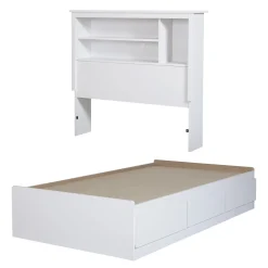 Twin, Full & Queen Beds>South Shore Mates Bed With Bookcase Headboard Set - Vito Pure White