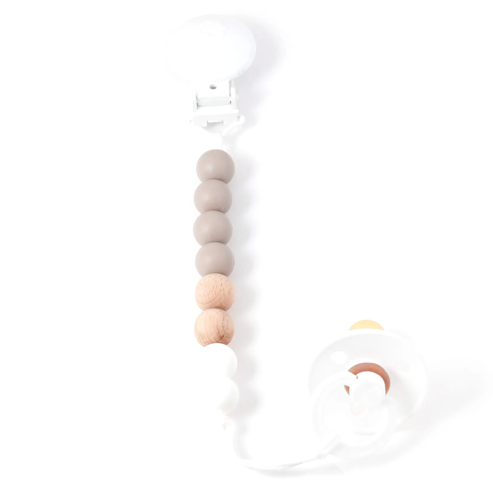 New Maxi Wood Pacifier Clip - Taupe Pacifiers & Clips|Pacifiers & Clips