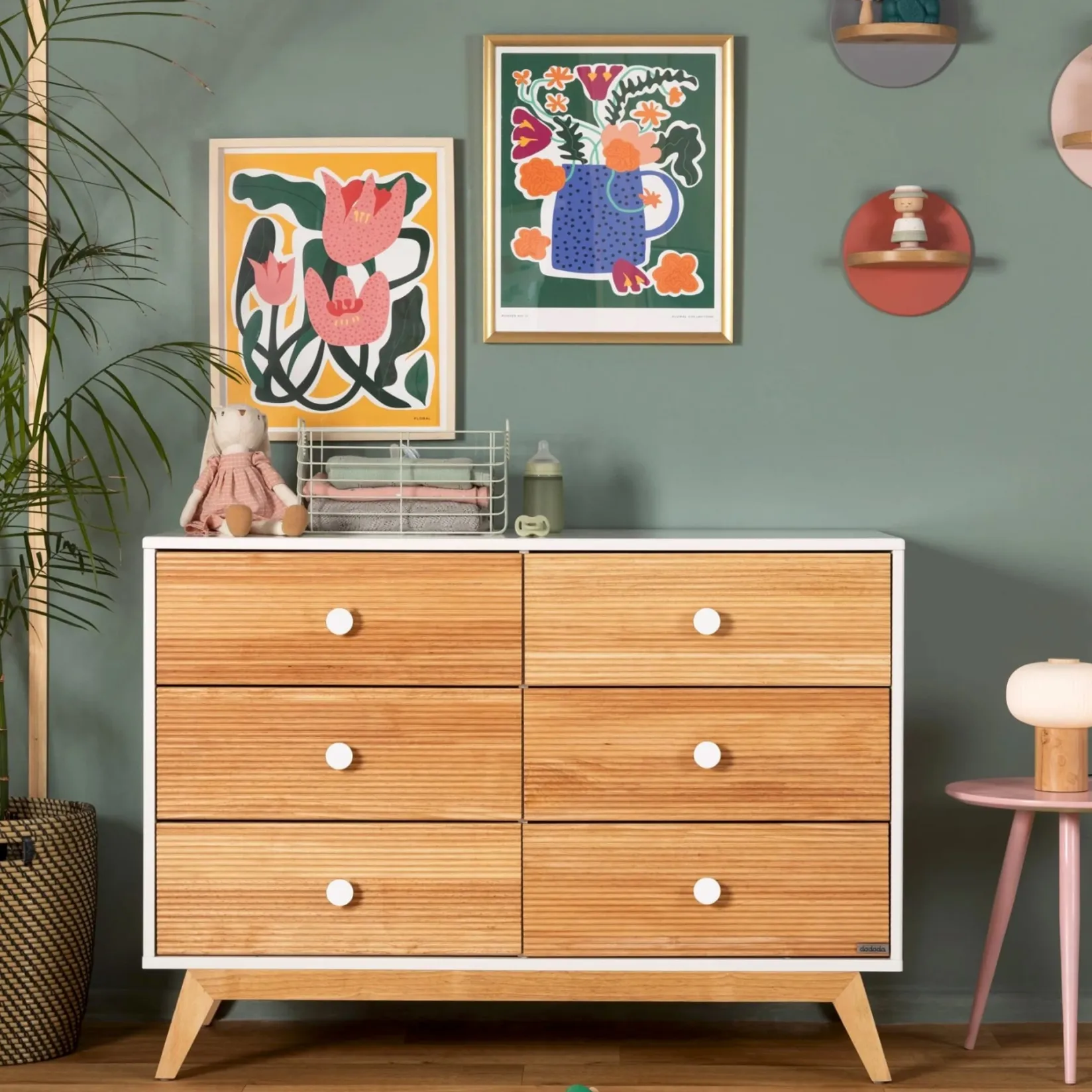 Online Merry 6-Drawer Dresser - White/Natural Storage Furniture