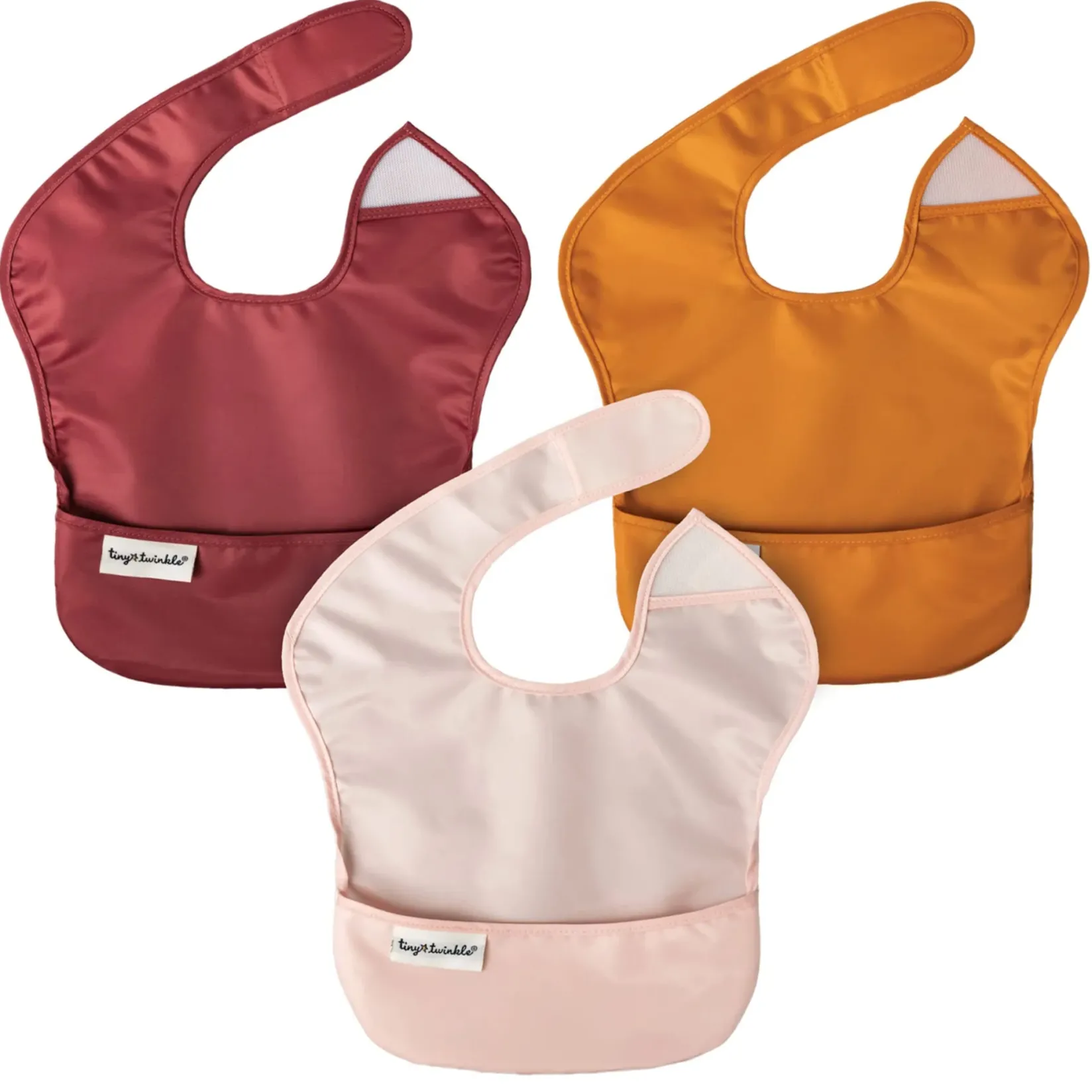 Breastfeeding|Bibs>Tiny Twinkle Mess-proof Easy Bib 3-pack - Rose/Burgundy/Cinna