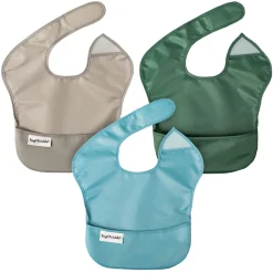 Breastfeeding|Bibs>Tiny Twinkle Mess-proof Easy Bib 3-pack - Slate/Gray/Olive