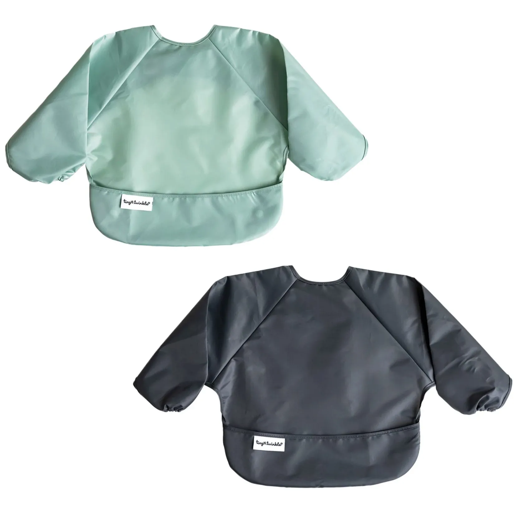 Discount Mess-proof Full Sleeve Bib 2 Pack - Sage / Charcoal Kids Bibs|Breastfeeding