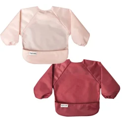 Bibs|Breastfeeding>Tiny Twinkle Mess-proof Full Sleeve Bib 2 Pack - Rose/ Burgundy