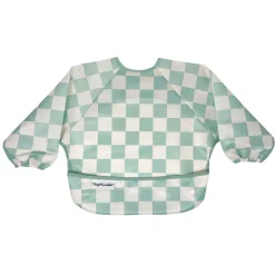 Clearance Mess-proof Full Sleeved Bib - Sage Checkers 6-24m Kids Bibs|Breastfeeding