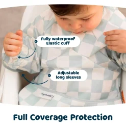 Clearance Mess-proof Full Sleeved Bib - Sage Checkers 6-24m Kids Bibs|Breastfeeding