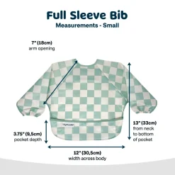 Clearance Mess-proof Full Sleeved Bib - Sage Checkers 6-24m Kids Bibs|Breastfeeding