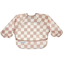 Outlet Mess-proof Full Sleeved Bib - Brown Checkers 6-24m Kids Bibs|Breastfeeding