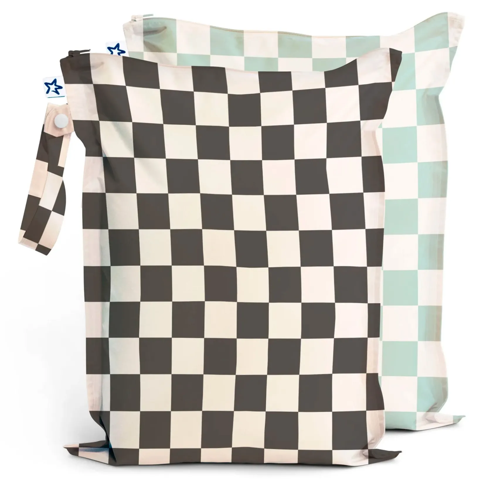 Diaper Bags|Diaper Bags>Tiny Twinkle Mess-proof Wet Bags 2-Pack - Black / Sage Checkers