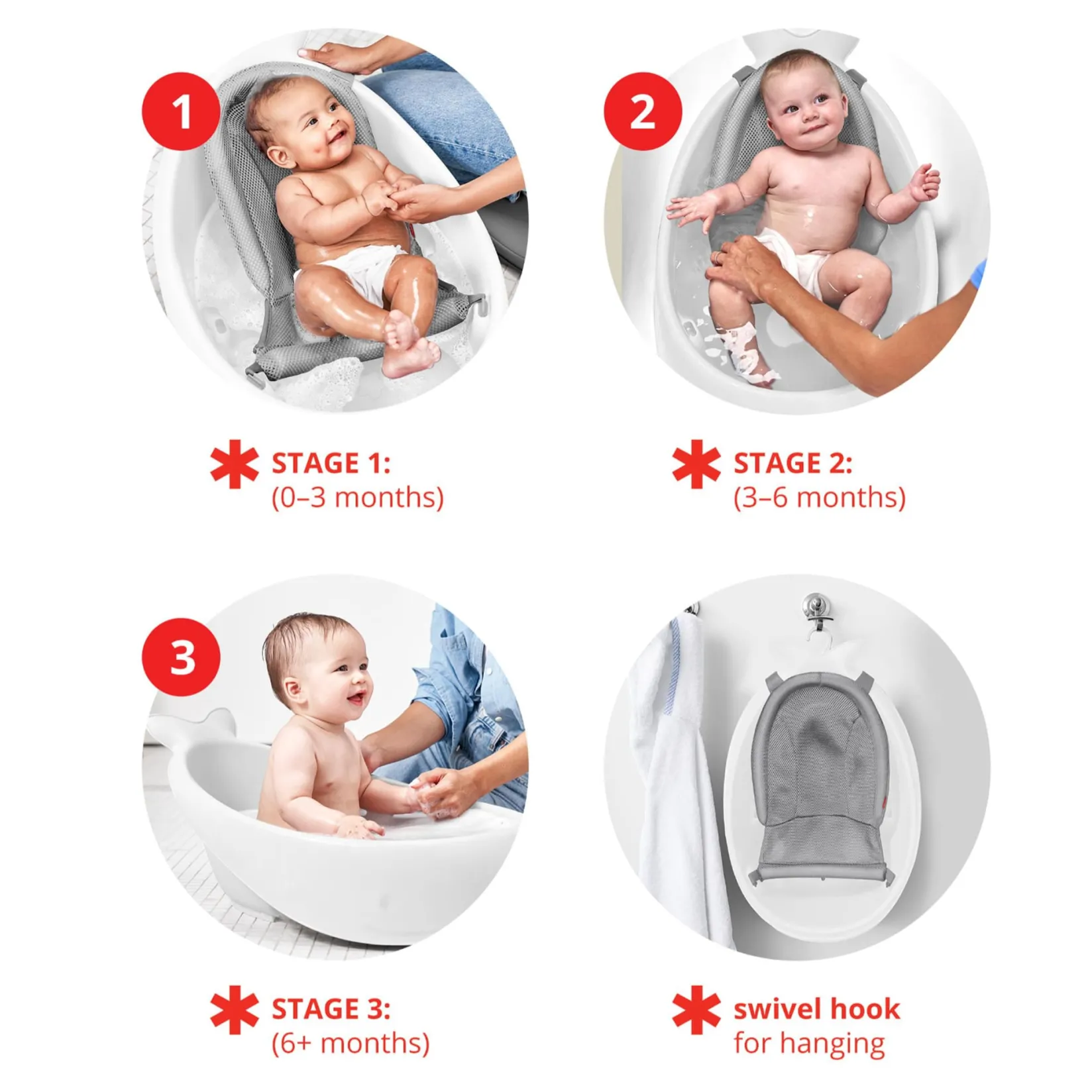 Baby Baths & Seats|Bath Accessories>Skip Hop MOBY® Smart Sling™ 3-Stage Tub - White