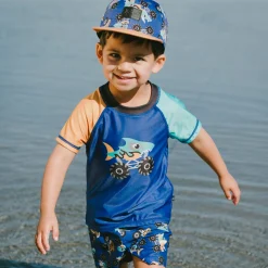 Swimsuits>Deux par Deux Monster Truck Rashguard 2-6 Navy