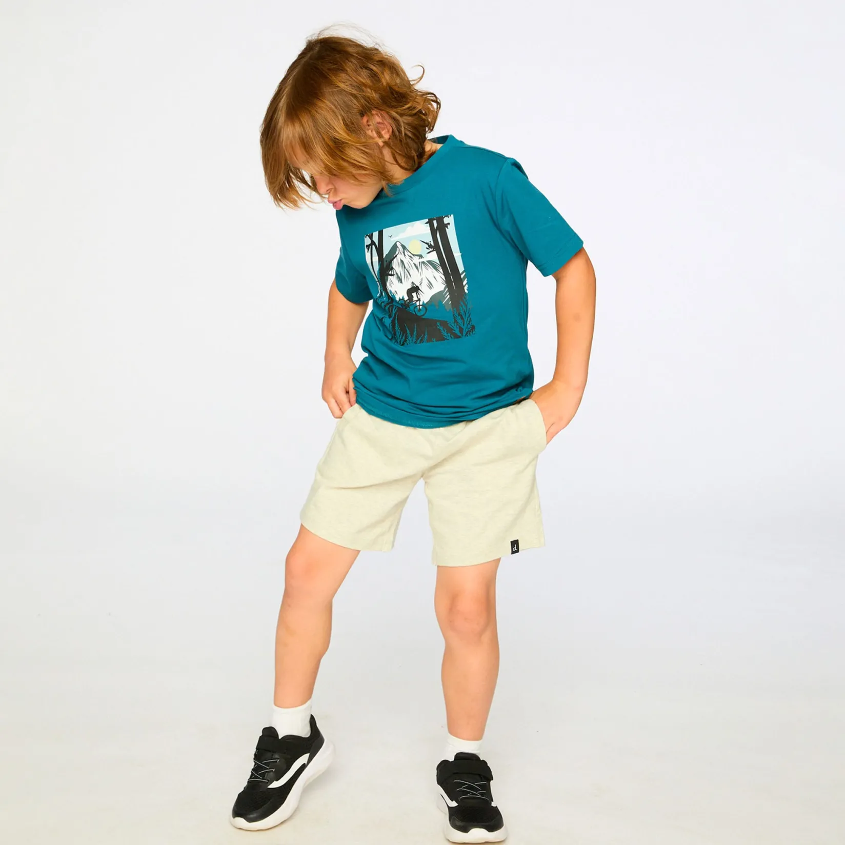 Tops>Deux par Deux Mountain Boys T-shirt 3-6 Teal