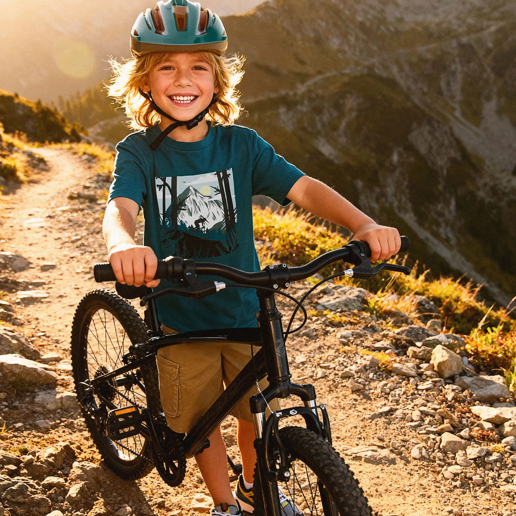 Tops>Deux par Deux Mountain Boys T-shirt 3-6 Teal