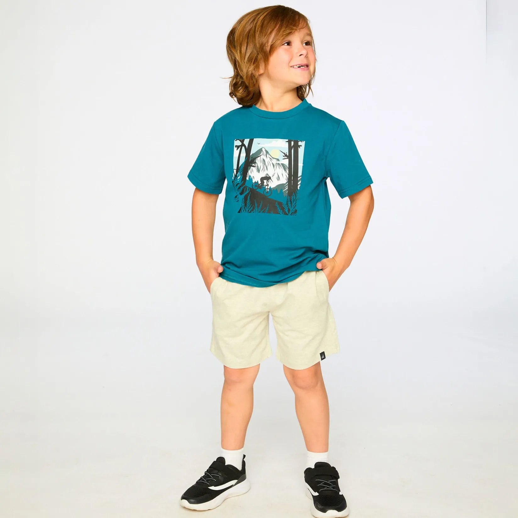 Tops>Deux par Deux Mountain Boys T-shirt 3-6 Teal