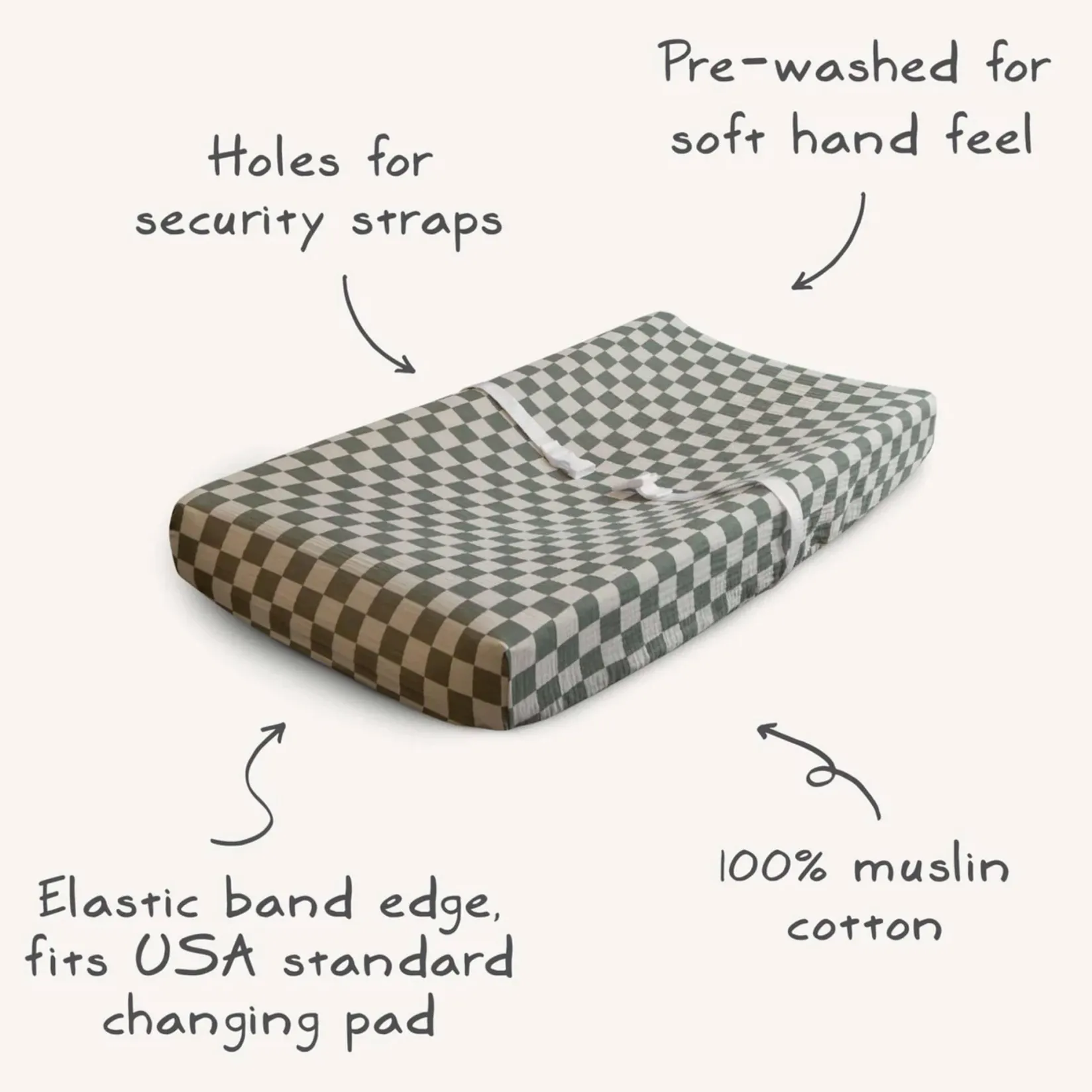 Changing Tables|Changing Pad Covers>Mushie Muslin Changing Pad Cover - Natural Check