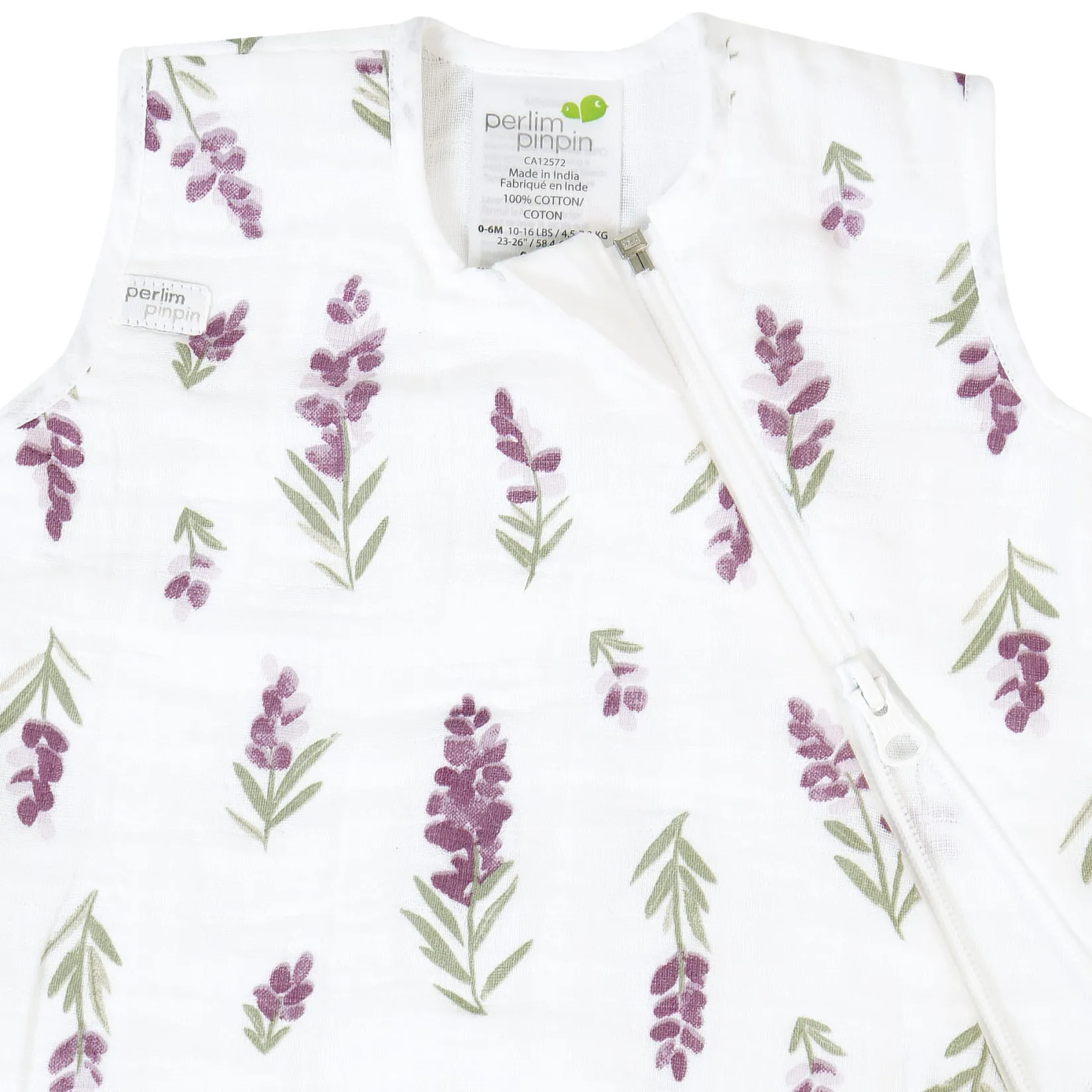 Sleep Bags|Pyjamas>Perlimpinpin Muslin Sleep Bag 0-36 months - Lavender White