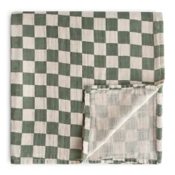 Blankets|Blankets>Mushie Muslin Swaddle Blanket - Olive Check