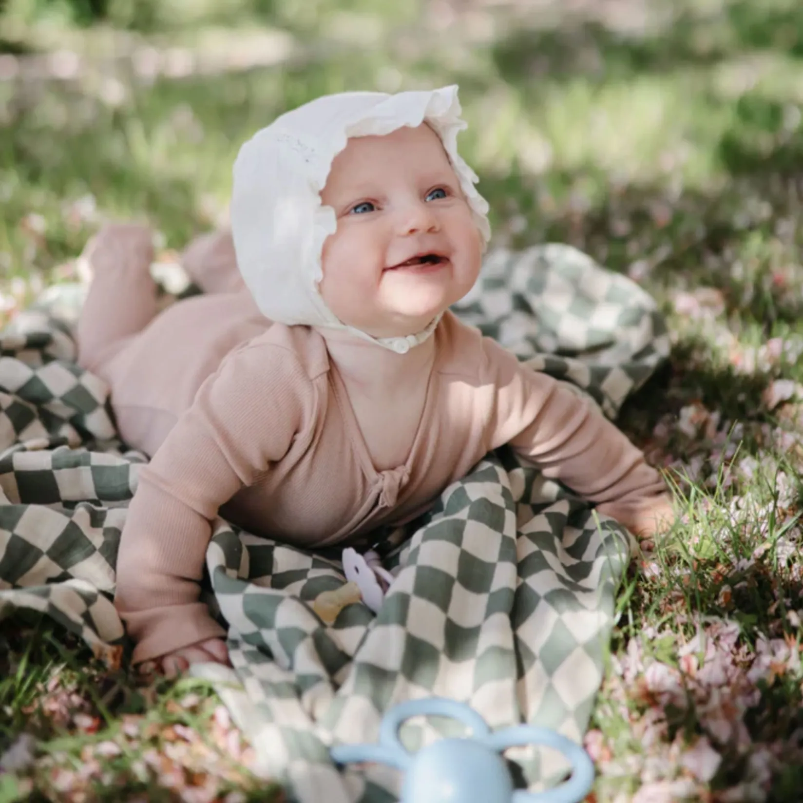 Blankets|Blankets>Mushie Muslin Swaddle Blanket - Olive Check