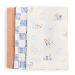 Blankets|Blankets>Avery Row Organic Baby Muslin Blanket Set of 3 - Coastline