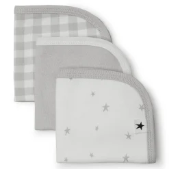 Organic Cotton 3-Pack Washcloth - Grey Stars Kids Towels & Wipes|Towels & Wipes