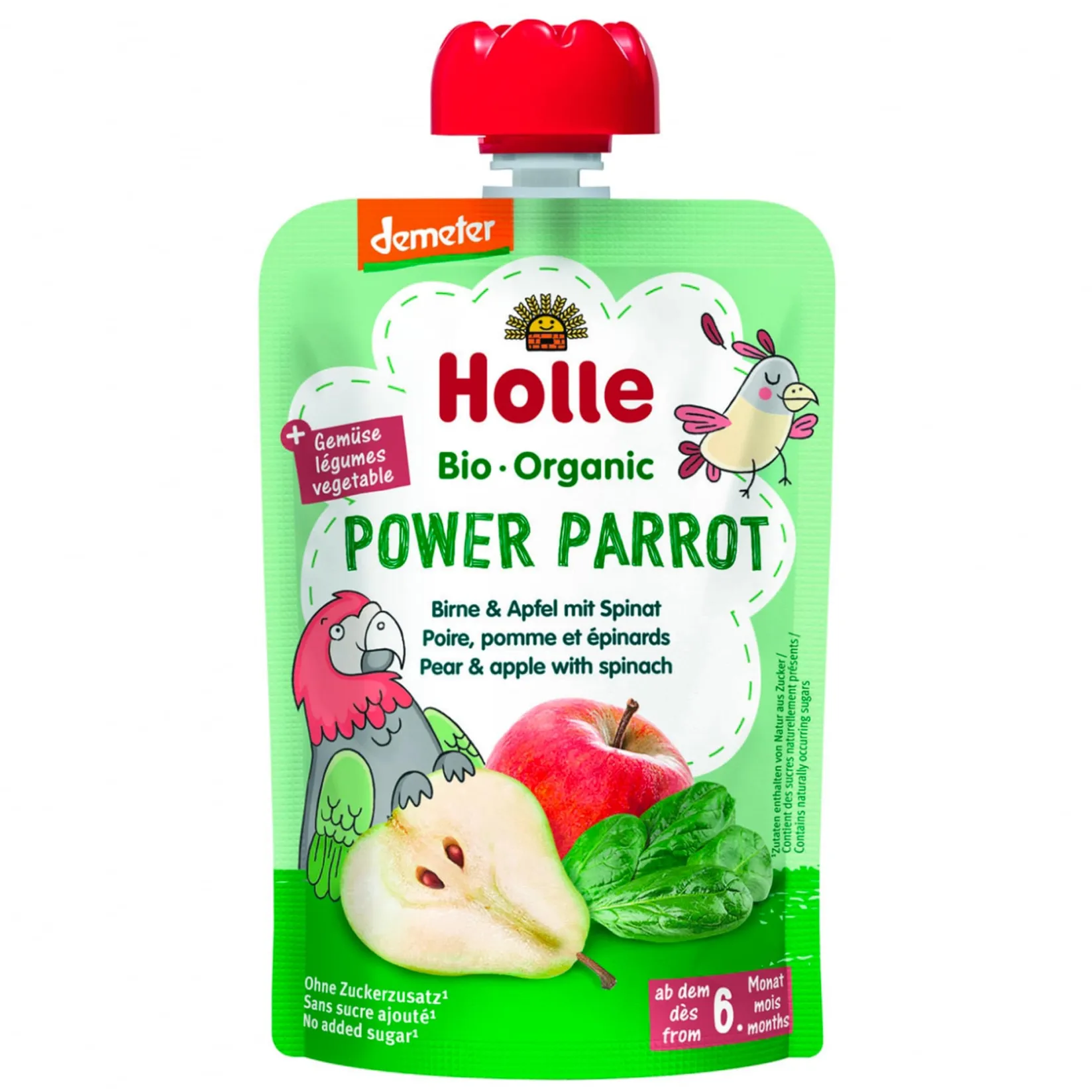 Baby Food & Snacks>Holle Organic Pouch - Power Parrot - Pear with Apple & Spinach (from 6 months)