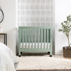 Cribs & Mattresses|Cribs & Mattresses>Babyletto Origami Mini Crib - Light Sage