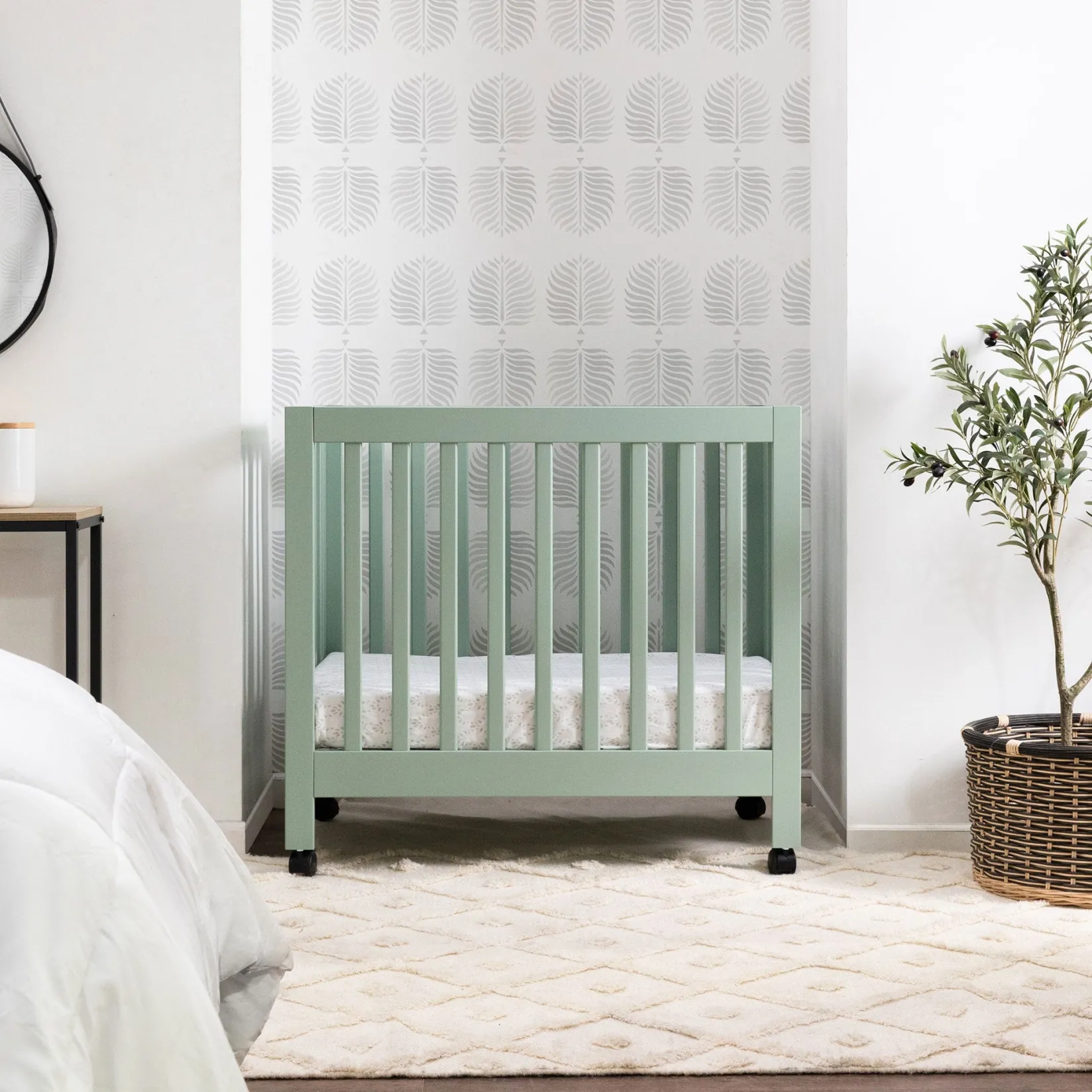 Cribs & Mattresses|Cribs & Mattresses>Babyletto Origami Mini Crib - Light Sage