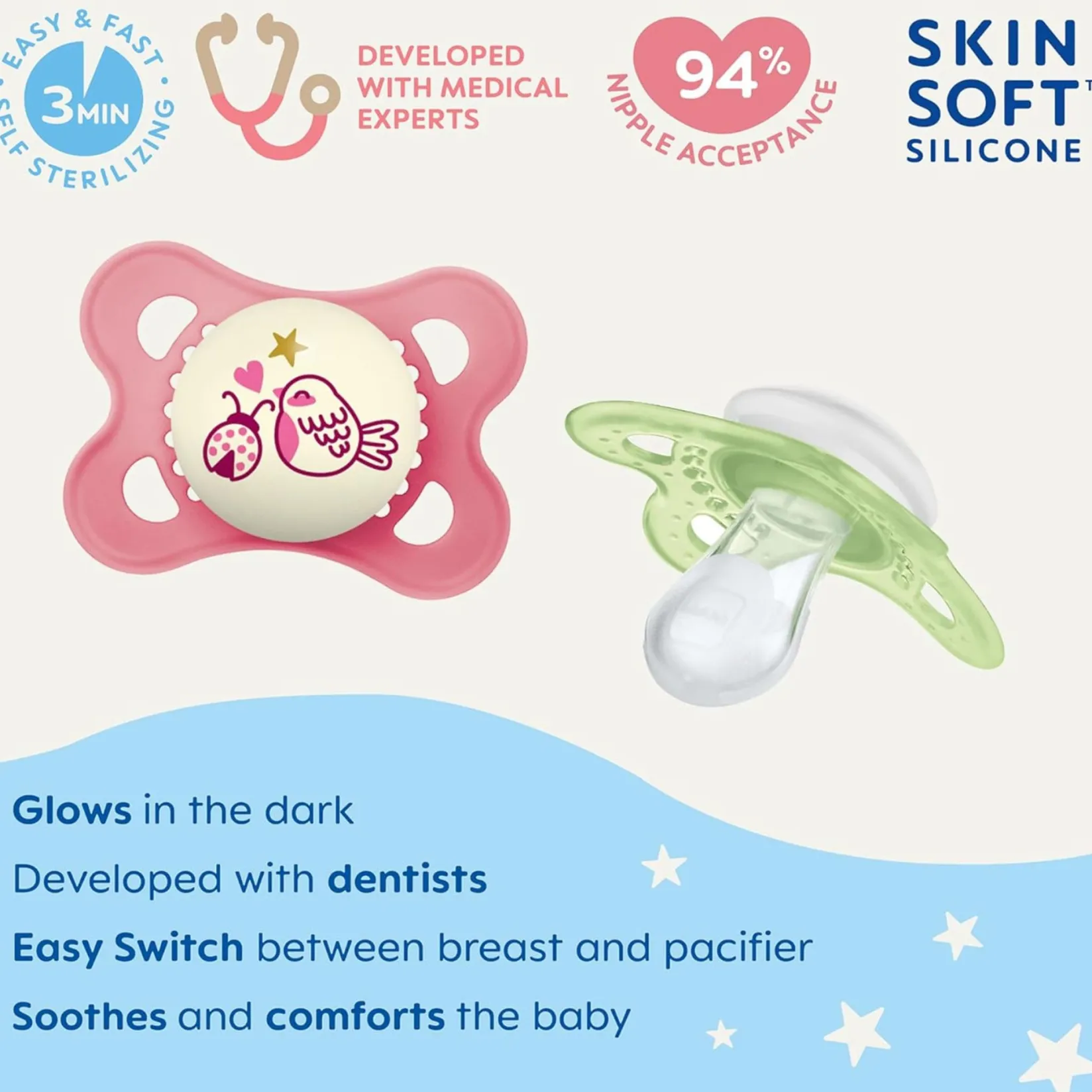 Pacifiers & Clips|Pacifiers & Clips>Mam Baby Pacifiers Day & Night(4) 0-6m