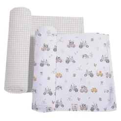 Blankets|Blankets>Living Textiles 2-pack Jersey Swaddle - Tractor Ride