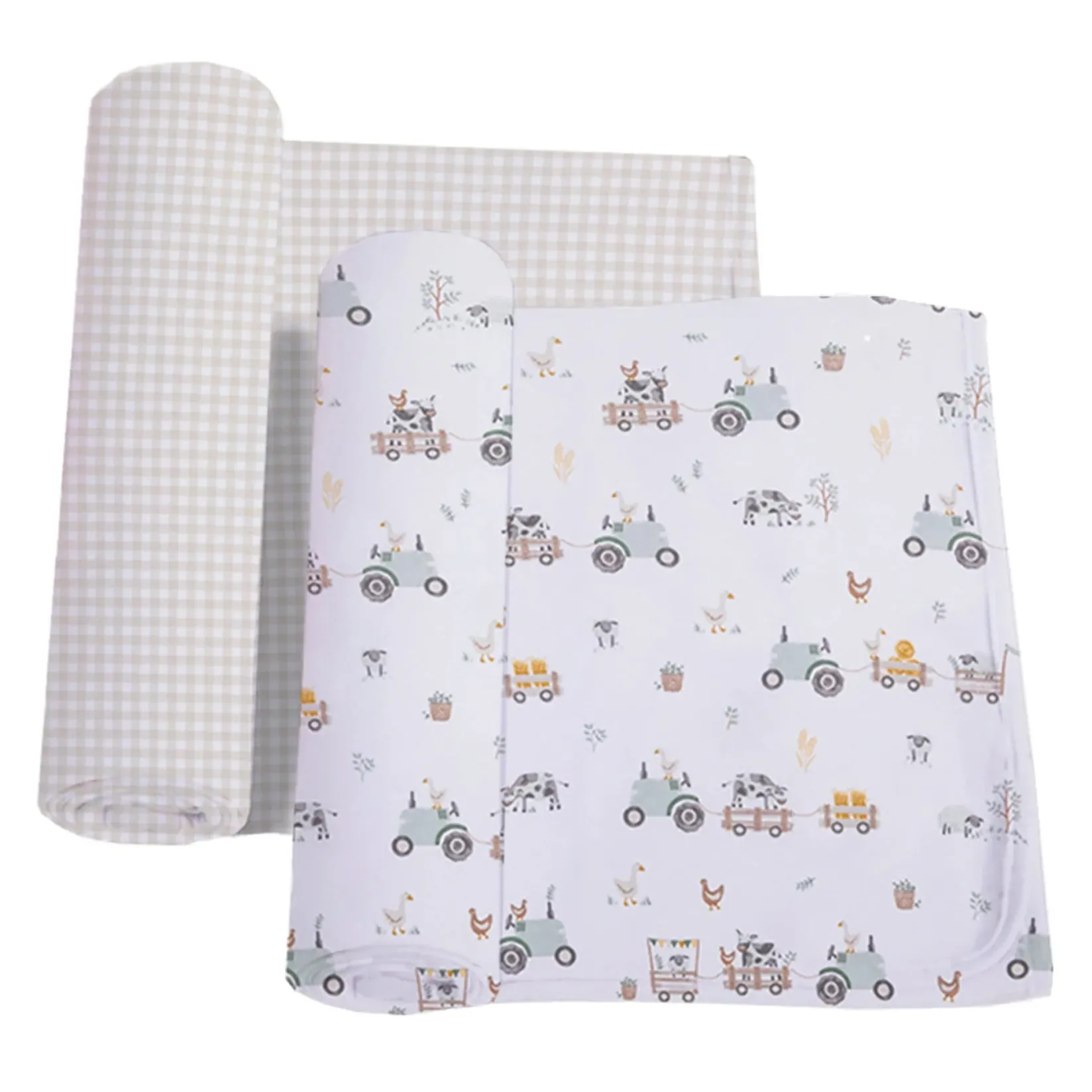 Blankets|Blankets>Living Textiles 2-pack Jersey Swaddle - Tractor Ride