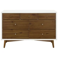 New Palma 7-Drawer Double Dresser - Warm White / Natural Walnut Storage Furniture