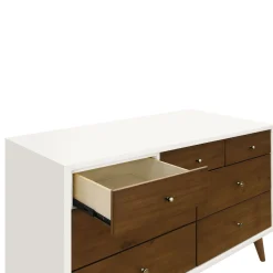 New Palma 7-Drawer Double Dresser - Warm White / Natural Walnut Storage Furniture